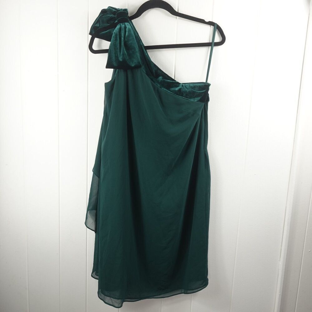 Ralph Lauren Womens Chiffon Velvet One-Shoulder Green Flowy Dress Size 8 - Picture 3 of 10